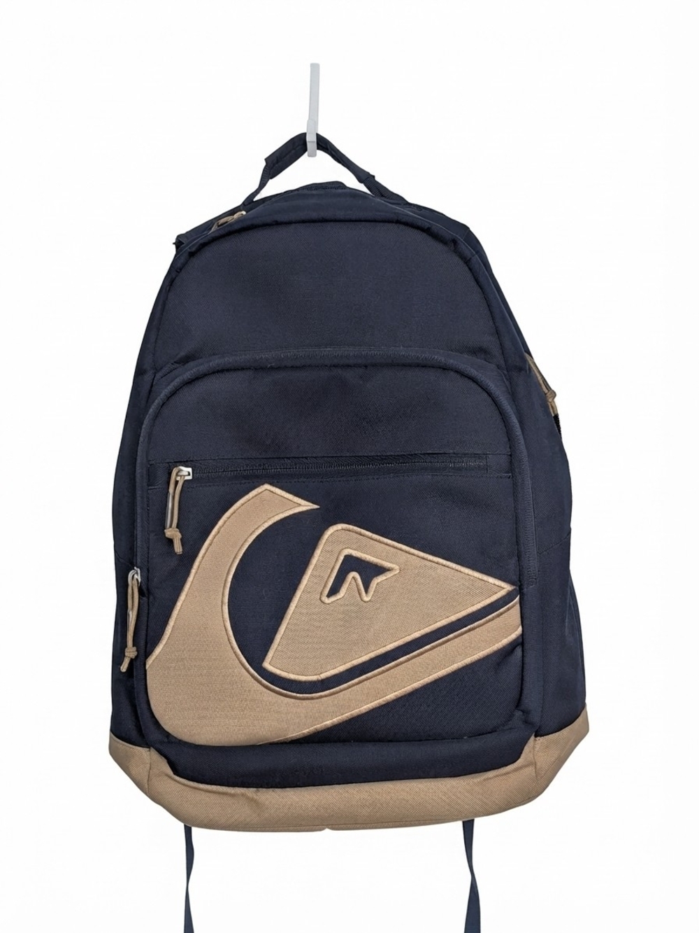 FLAWED Quiksilver Navy and Tan Logo Backpack – Needs Zipper Replacement Repair